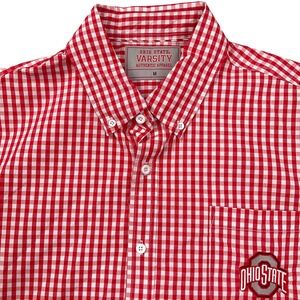 Ohio State Buckeyes Shirt Mens Medium‎ Red White Gingham Logo College Football